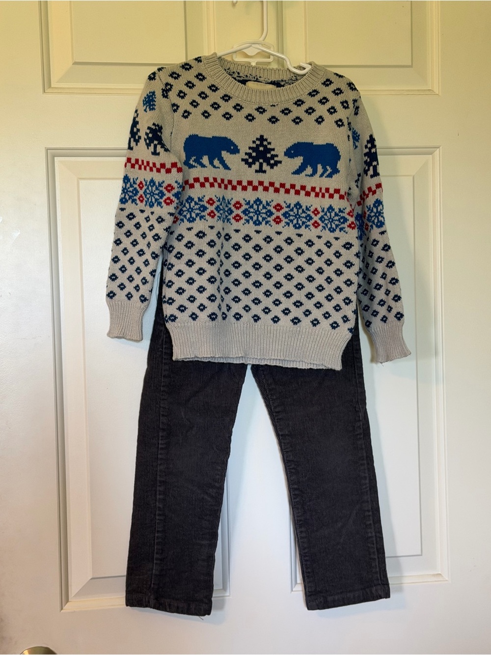 Kids Fair Isle Crewneck Matching Set - Light Gray & Blue
